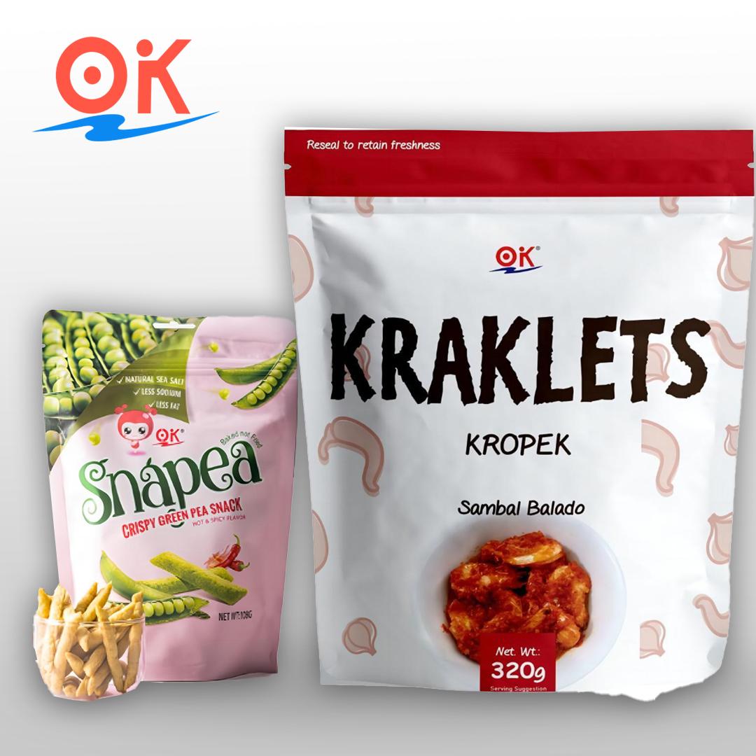 [OK Snacks][2 in 1 set]Kraklets Kropek 320g+Snapea Popcorn Crisps 108g