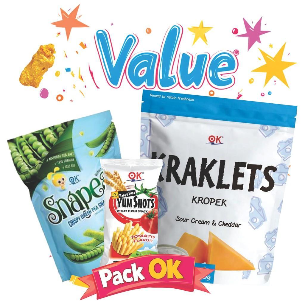 OK Snack [3in1] 320g Kraklets with Snapea and Yumshot Super Valued Pack