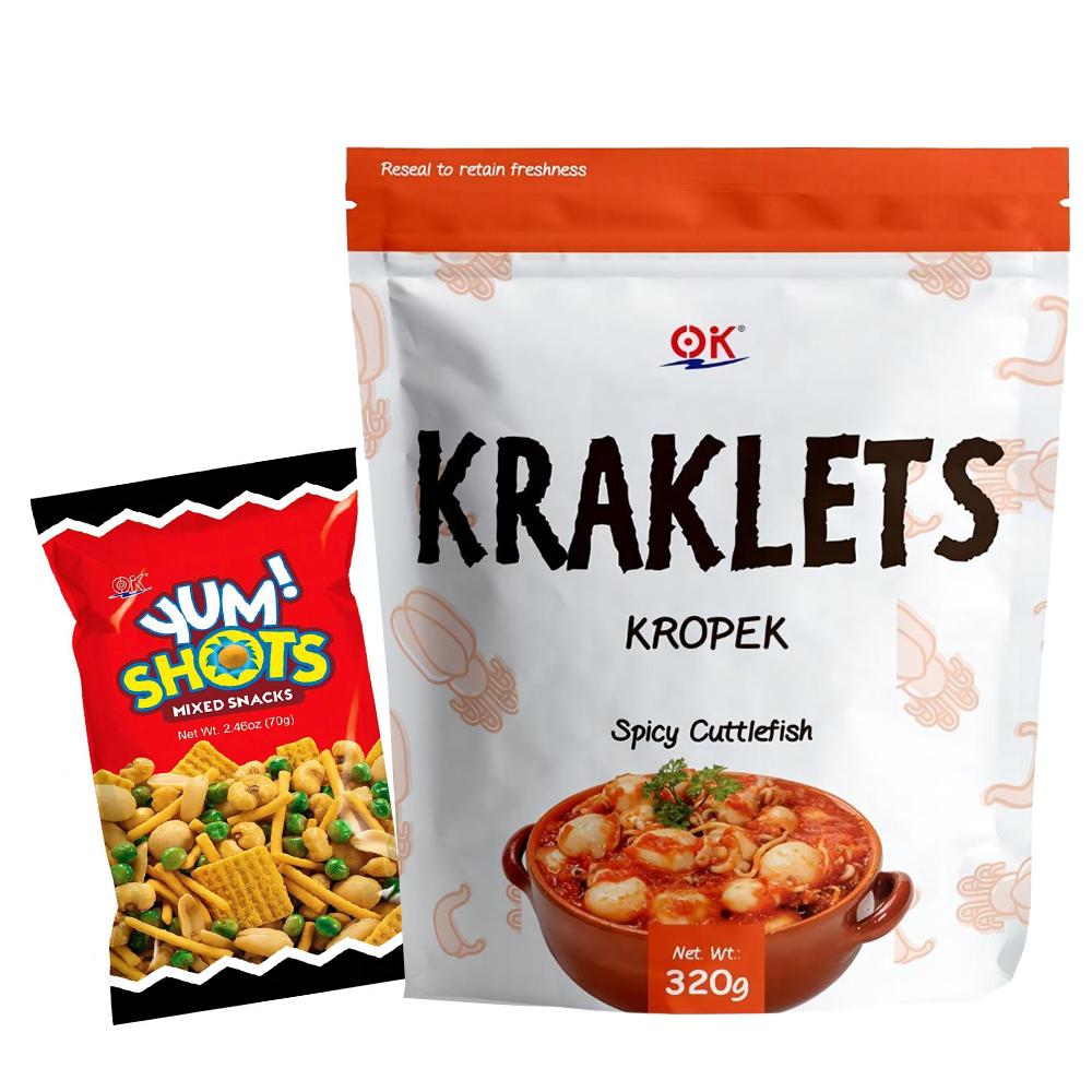 [OK Snacks][2 in 1 set]Kraklets Kropek 320g+Yum Shots Mix Snack 70g