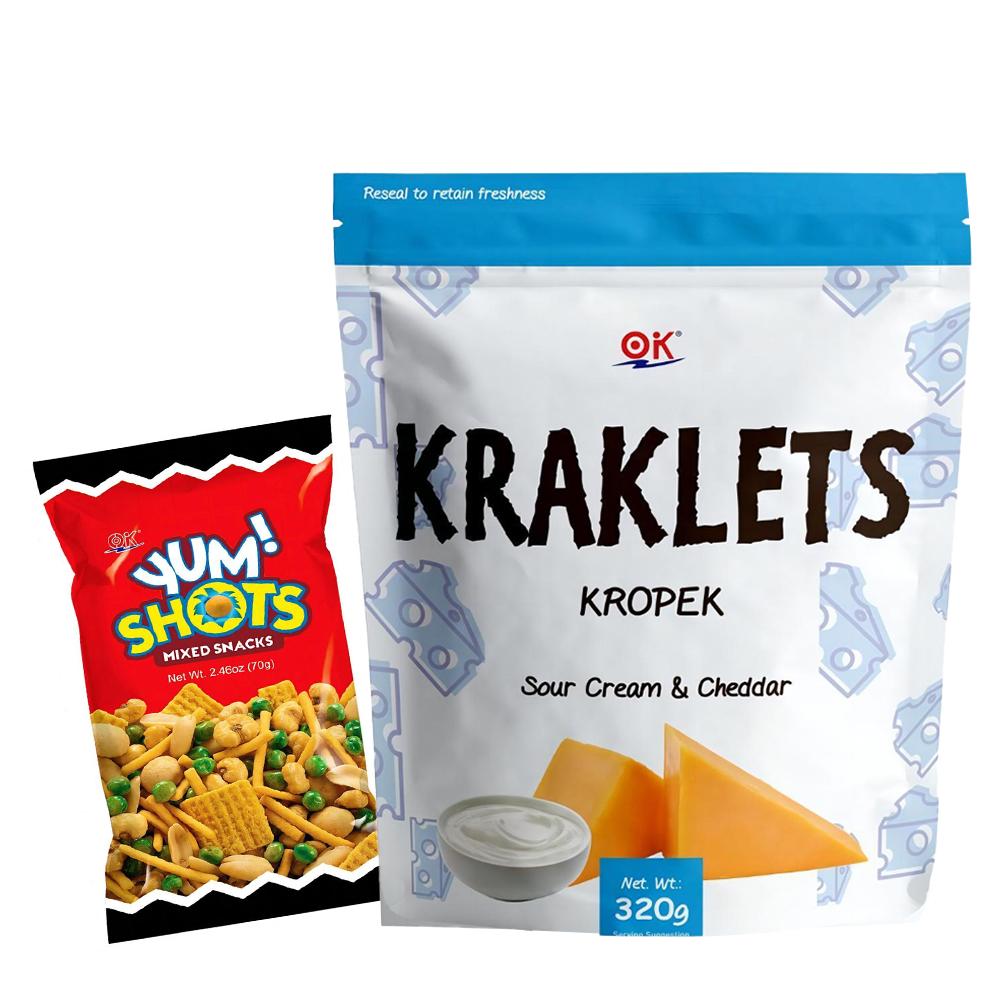 [OK Snacks][2 in 1 set]Kraklets Kropek 320g+Yum Shots Mix Snack 70g