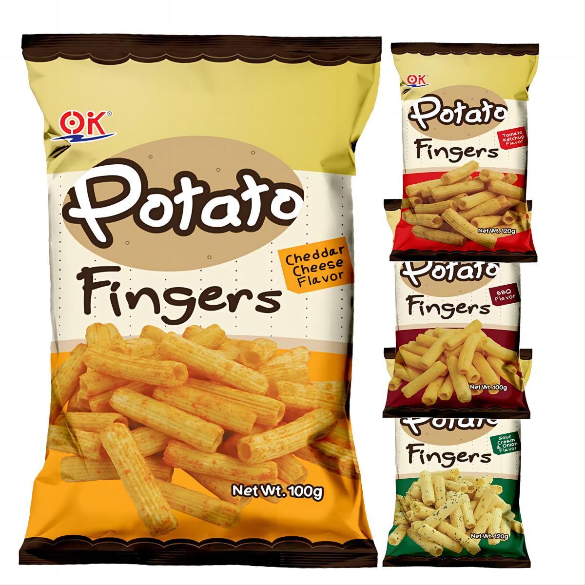 OK Potato Fingers -Cheddar Cheese Sour Cream BBQ Tomato Ketchup Flavor 3.52 (100g) Snack Crispy Chip Crunchy