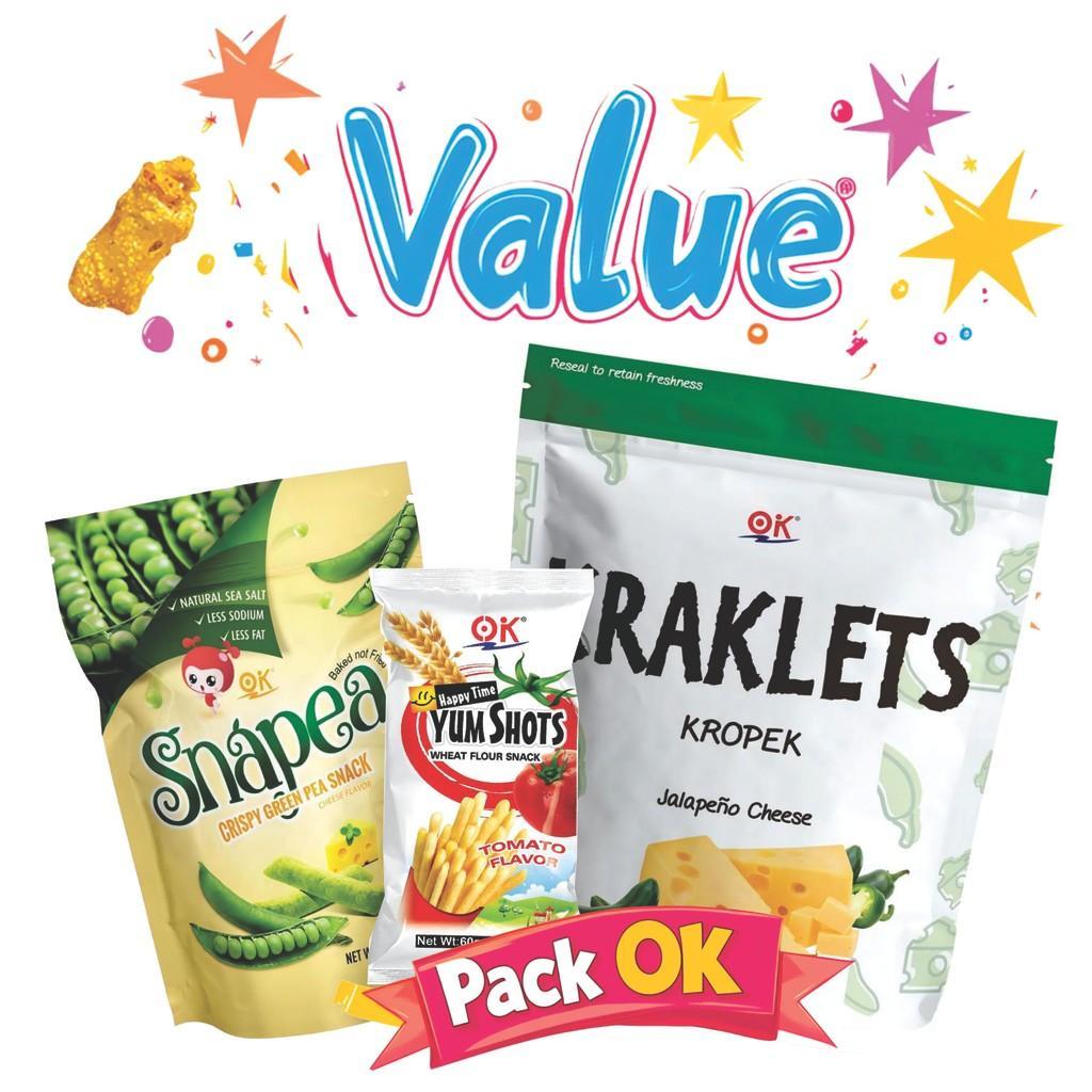 OK Snack [3in1] 320g Kraklets with Snapea and Yumshot Super Valued Pack