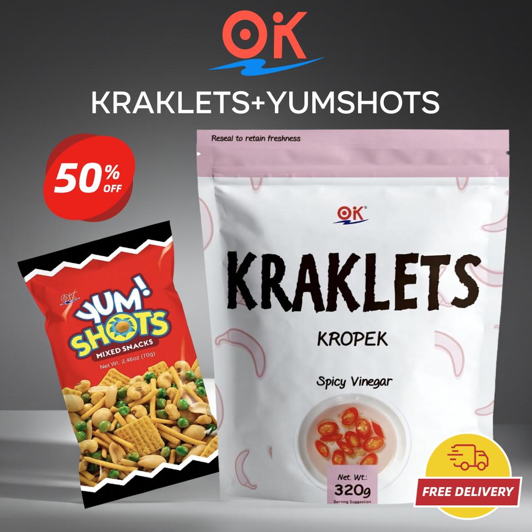 [OK Snacks][2 in 1 set]Kraklets Kropek 320g+Yum Shots Mix Snack 70g