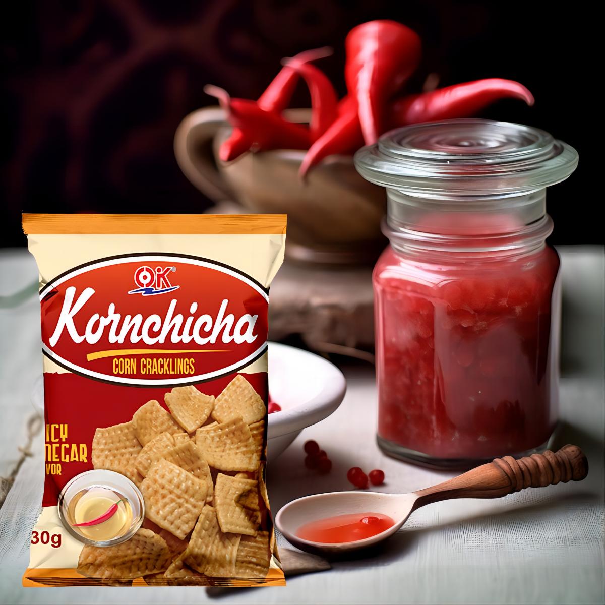 OK KORNCHICHA Spicy Vinegar Chips Crisps Corn Snacks 30g Crunchy Crispy