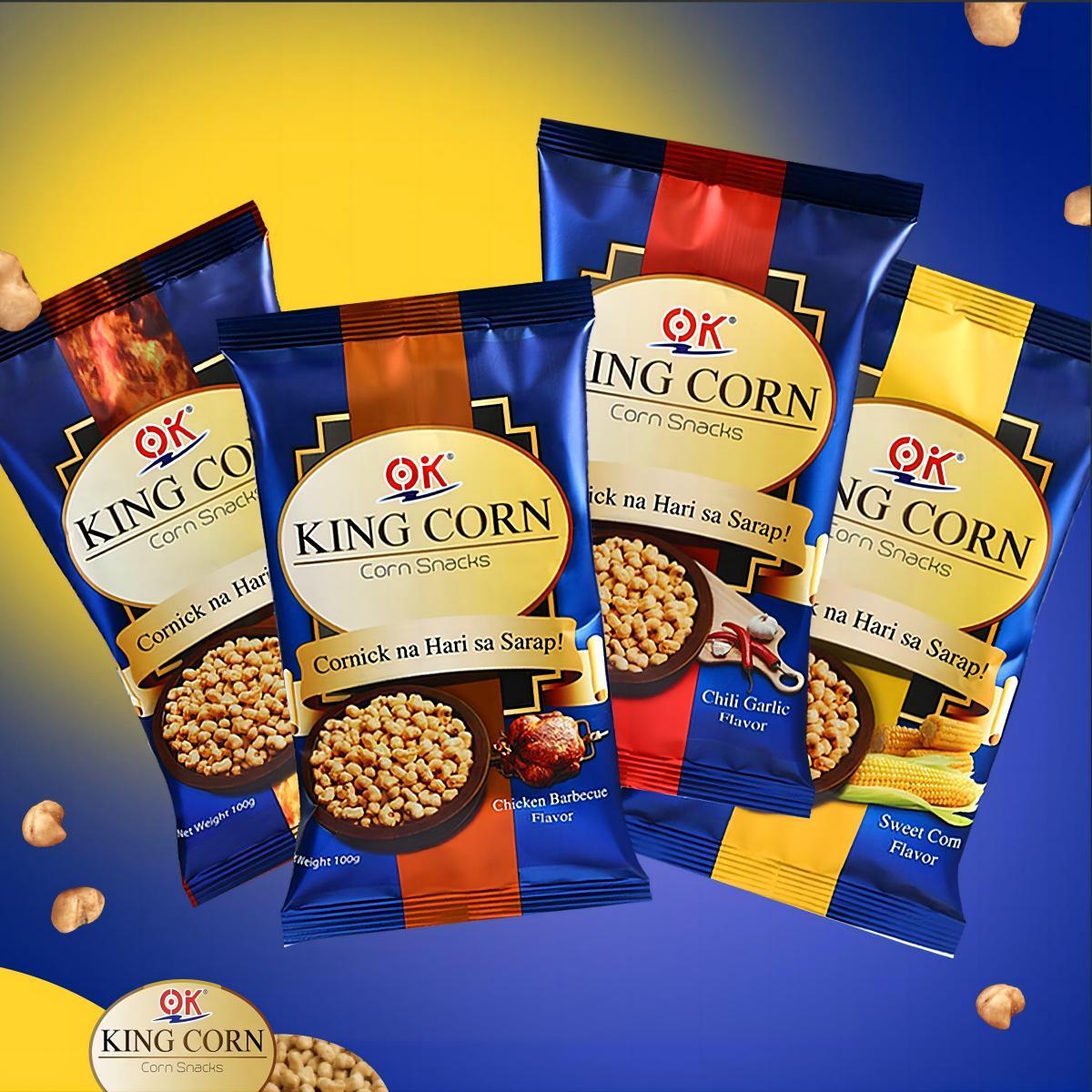 OK King Corn Cornick Sweet Corn Chili Garlic Chiken Barbecue Snack 100g Popcorn Crunchy Crispy