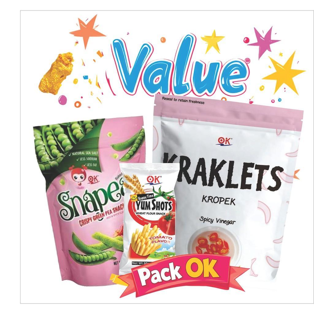 OK Snack [3in1] 320g Kraklets with Snapea and Yumshot Super Valued Pack