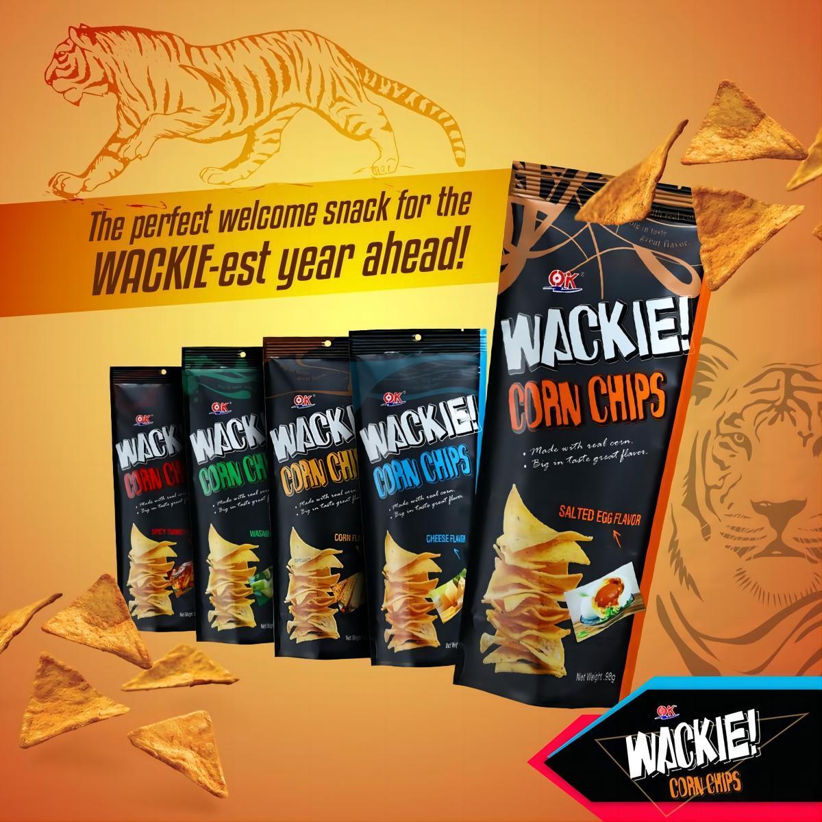 OK Wackie Corn Chips 98g Salted Egg Spicy Turkey Corn Cheese Snack Crispy