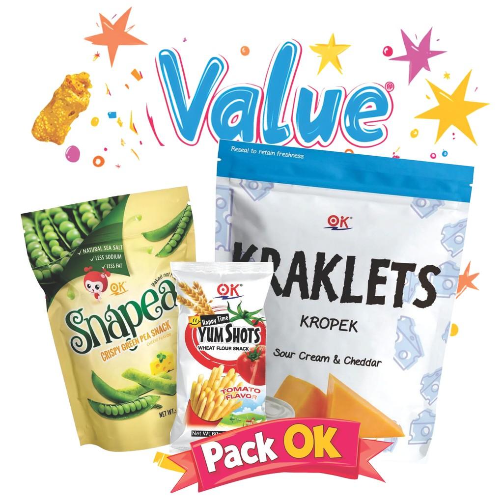 OK Snack [3in1] 320g Kraklets with Snapea and Yumshot Super Valued Pack