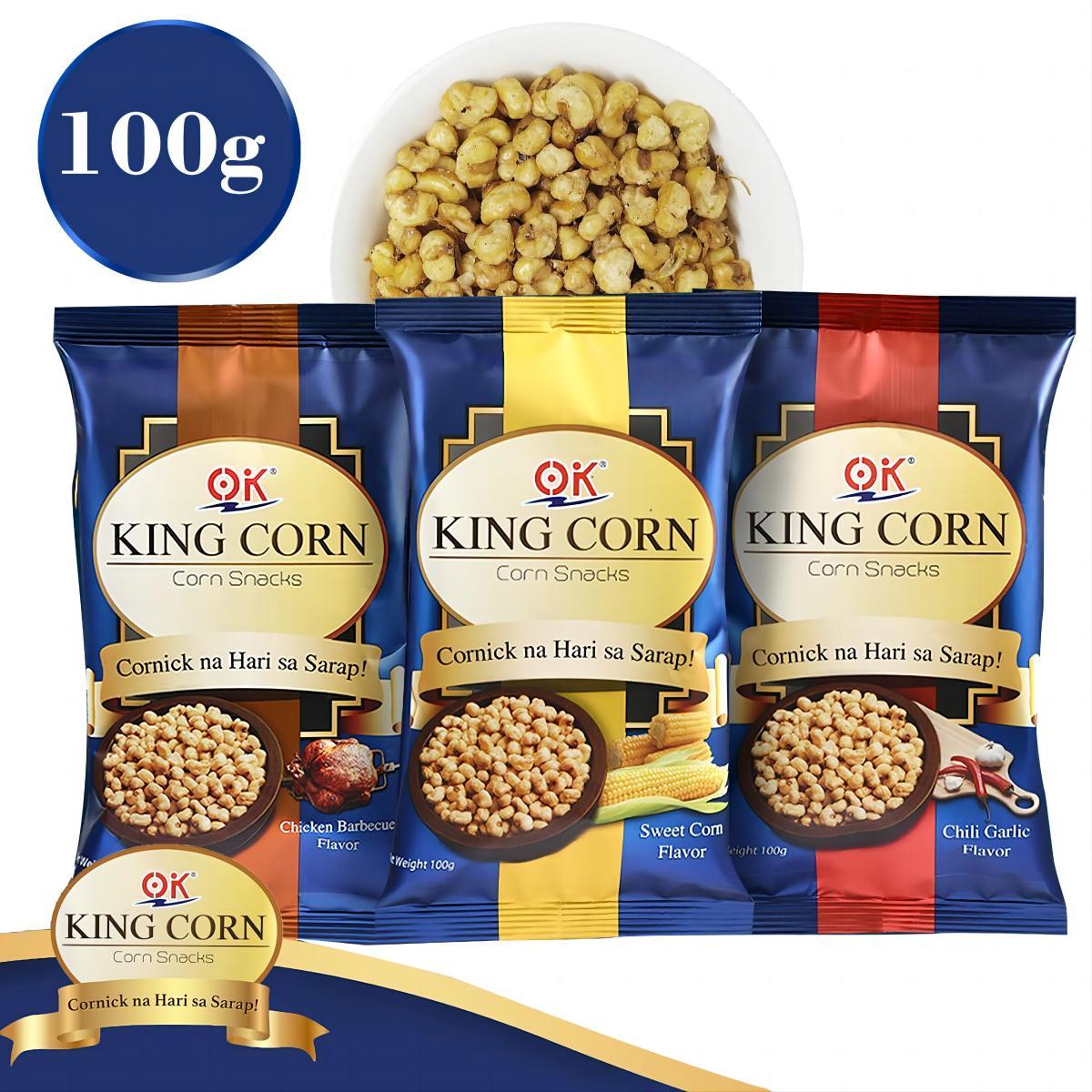 OK King Corn Cornick Sweet Corn Chili Garlic Chiken Barbecue Snack 100g Popcorn Crunchy Crispy