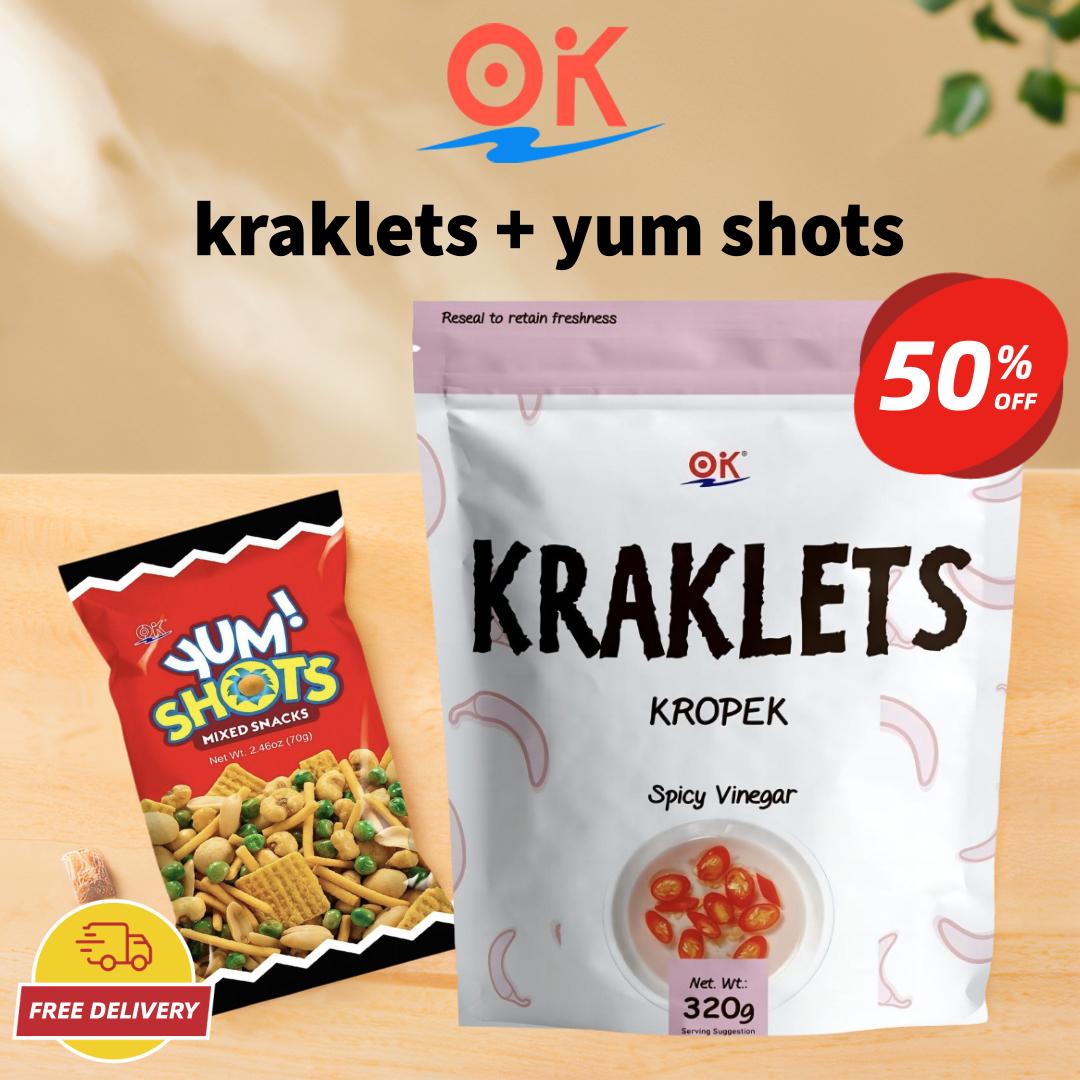 [OK Snacks][2 in 1 set]Kraklets Kropek 320g+Yum Shots Mix Snack 70g