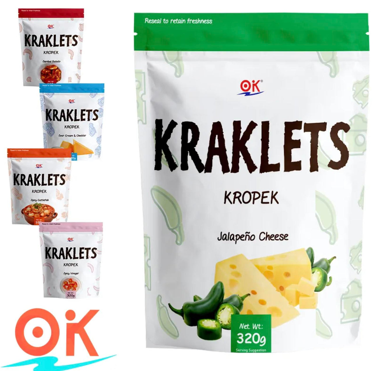 [OK Snacks][2 in 1 set]Kraklets Kropek 320g+Yum Shots Tomato 60g Crispy  Cheese