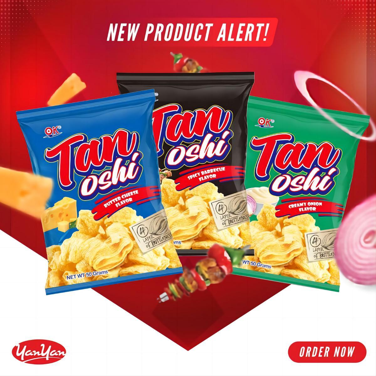 OK Tanoshi Butter Cheese 50g Chips Snacks Crips Creamy Onion Spicy Barbecue Crispy Crunchy