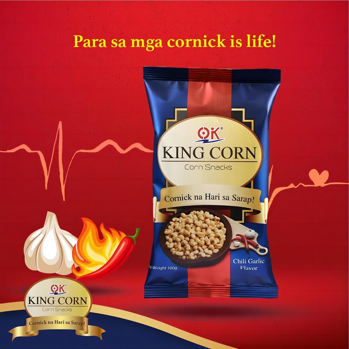 OK King Corn Cornick Sweet Corn Chili Garlic Chiken Barbecue Snack 100g Popcorn Crunchy Crispy