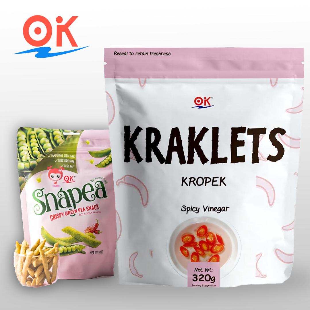 [OK Snacks][2 in 1 set]Kraklets Kropek 320g+Snapea Popcorn Crisps 108g