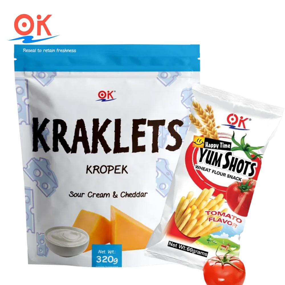 [OK Snacks][2 in 1 set]Kraklets Kropek 320g+Yum Shots Tomato 60g Crispy  Cheese