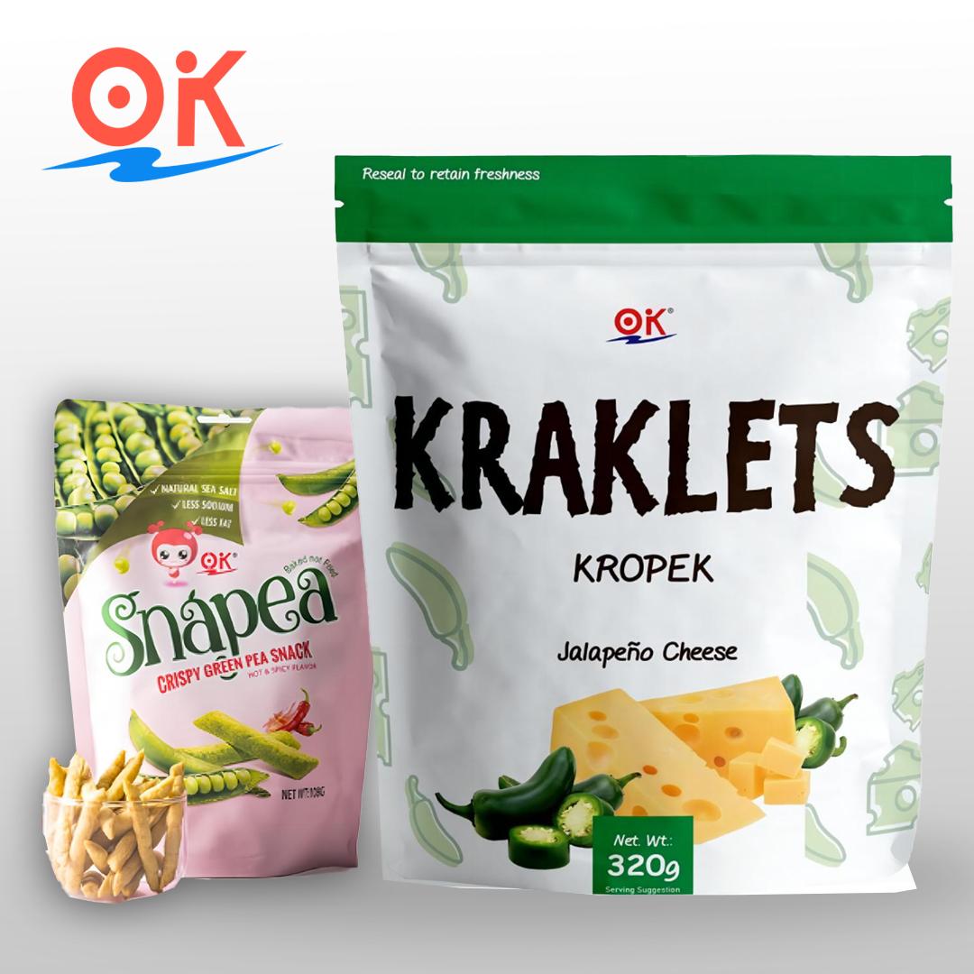 [OK Snacks][2 in 1 set]Kraklets Kropek 320g+Snapea Popcorn Crisps 108g