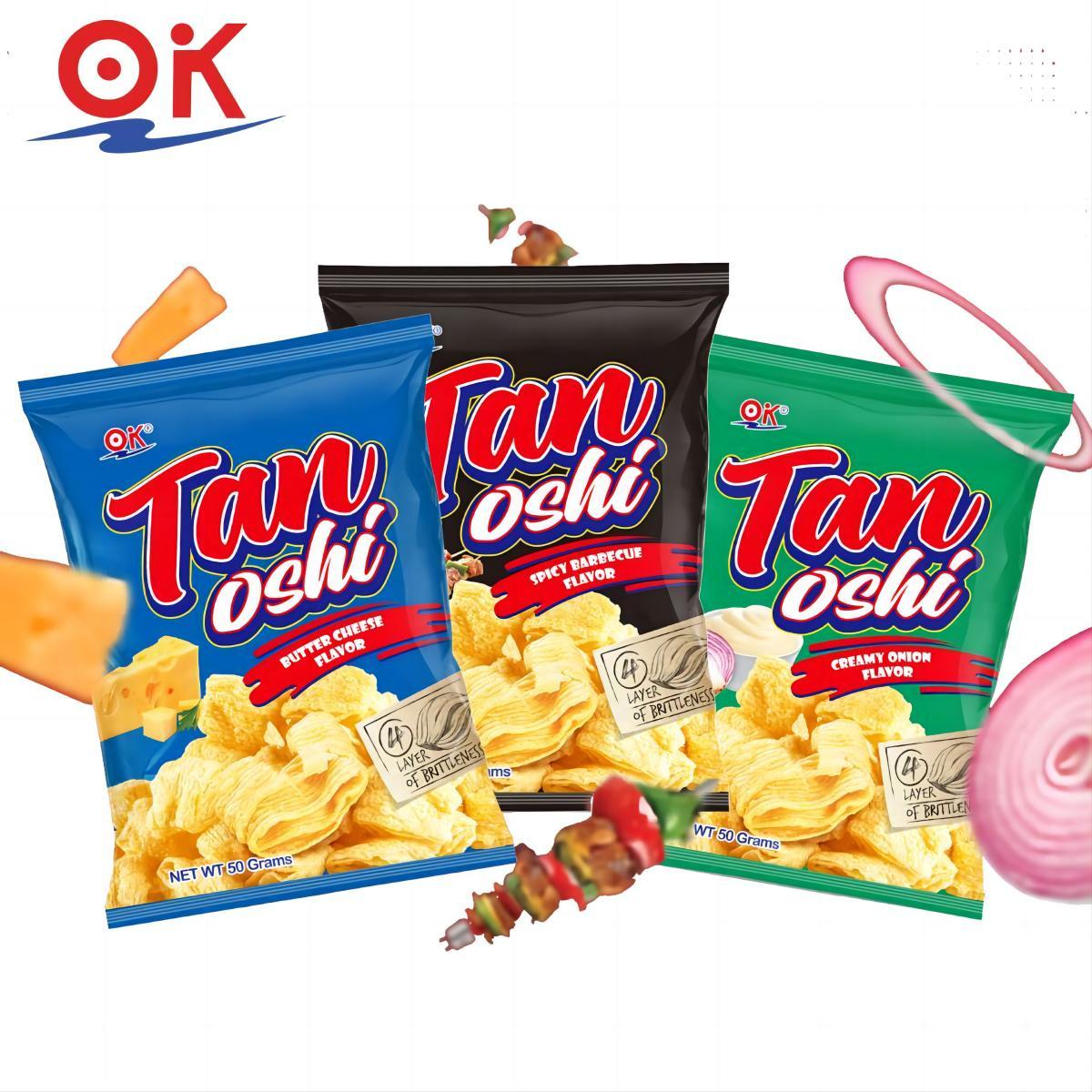 OK Tanoshi Butter Cheese 50g Chips Snacks Crips Creamy Onion Spicy Barbecue Crispy Crunchy