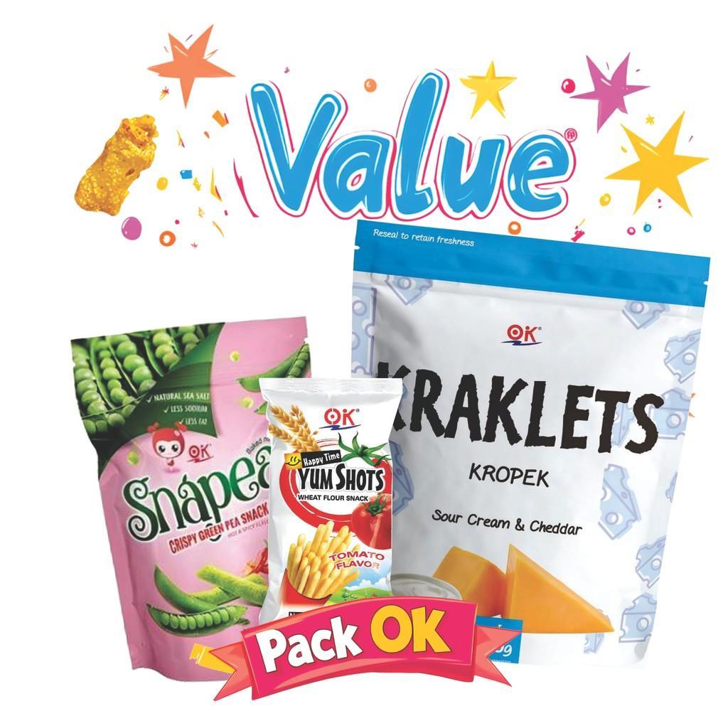 OK Snack [3in1] 320g Kraklets with Snapea and Yumshot Super Valued Pack