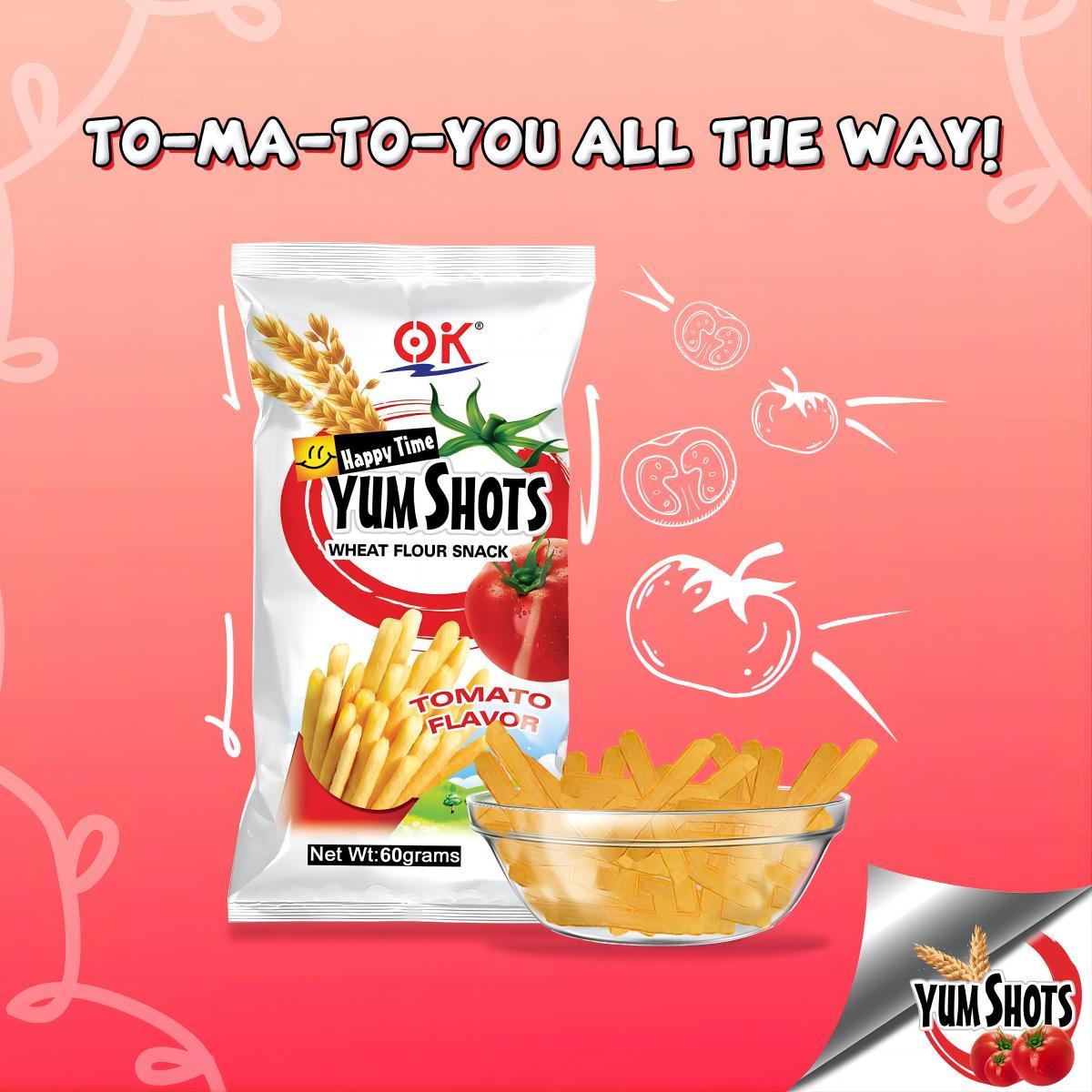 Yum Shots Tomato Flavor Snack 60gram Crispy Crunchy