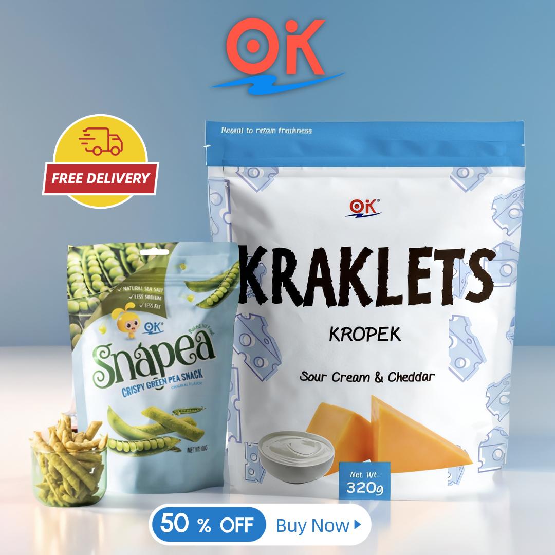 [OK Snacks][2 in 1 set]Kraklets Kropek 320g+Snapea Popcorn Crisps 108g