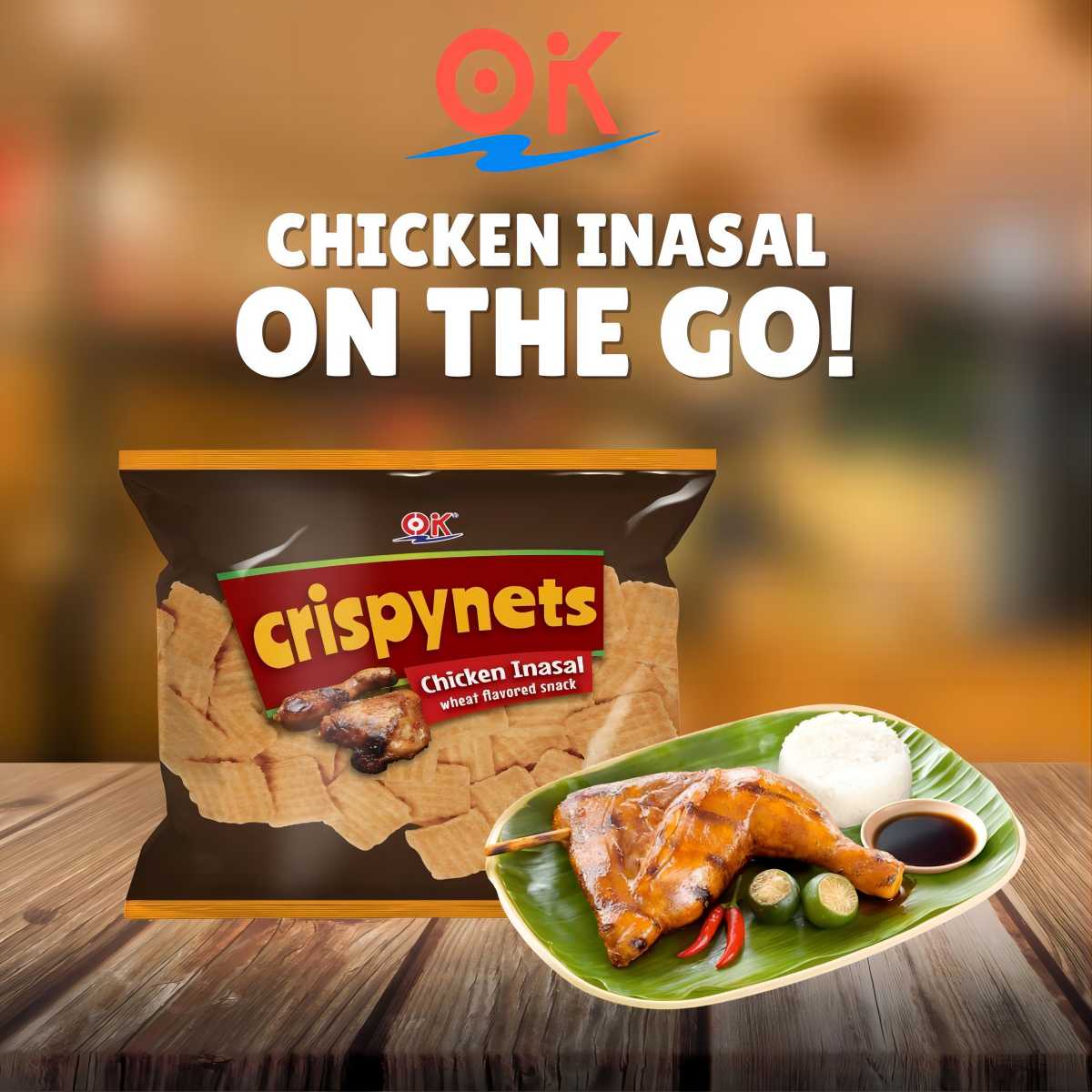 OK CRISPYNETS CHICKEN INASAL Corn Chips 60G 3PCS